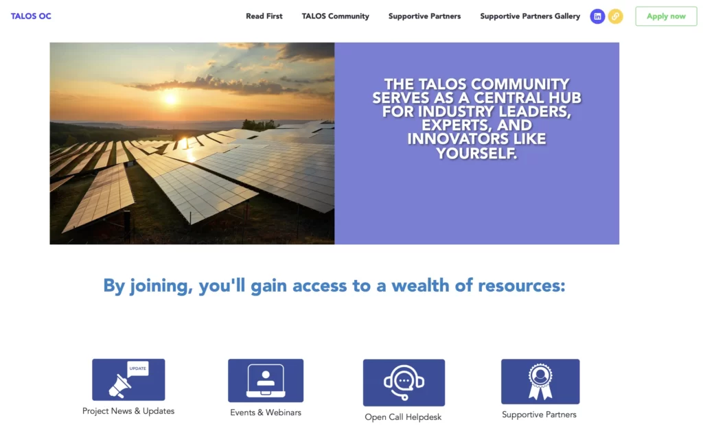 Screenshot of the TALOS Community website